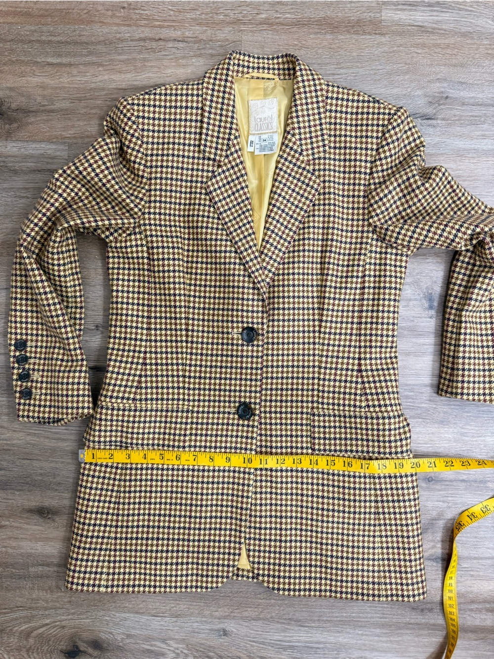 Laurel Classics Wool Cashmere Houndstooth Longline Blazer Jacket Old Money Sz S - Picture 11 of 13